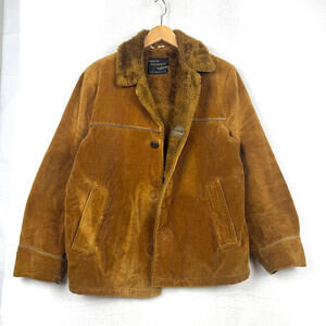 Vintage 60s 70s Sears Roebuck Brown Corduroy Sherpa Lined Jacket Size 38 Medium